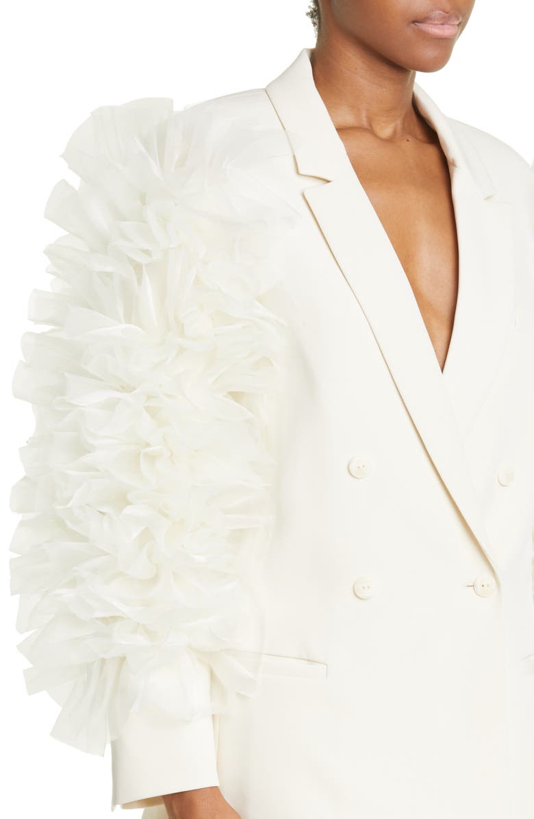 LAPOINTE Ruffle Sleeve Double Breasted Matte Crepe Blazer, Alternate, color, 