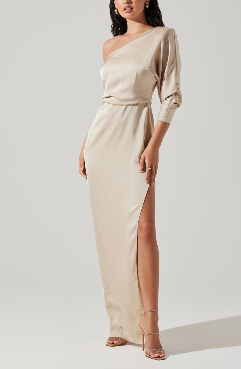 ASTR the Label Amari One-Shoulder Cutout Maxi Dress, Alternate, color, Champagne