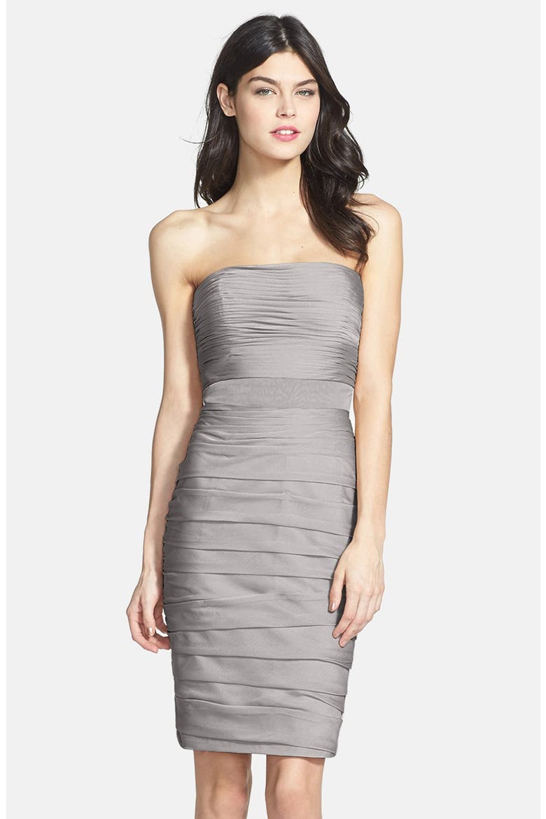 Ruched Strapless Cationic Chiffon Dress (Nordstrom Exclusive), Main, color, GUNMETAL