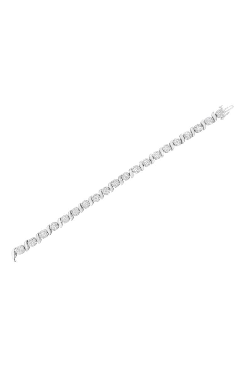 14K White Gold 5 1/4 cttw Diamond Floral Cluster Tennis Bracelet, Alternate, color, White