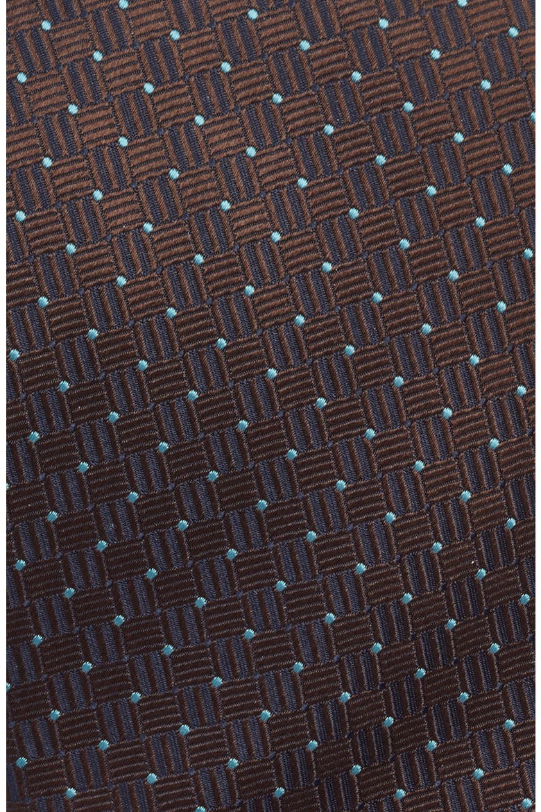 Geometric Silk Tie, Alternate, color, DARK BROWN