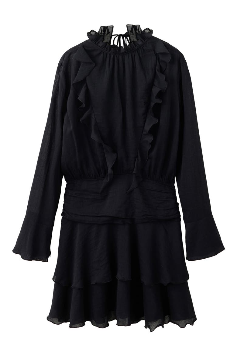 Ruffle Long Sleeve Minidress, Main, color, BLACK