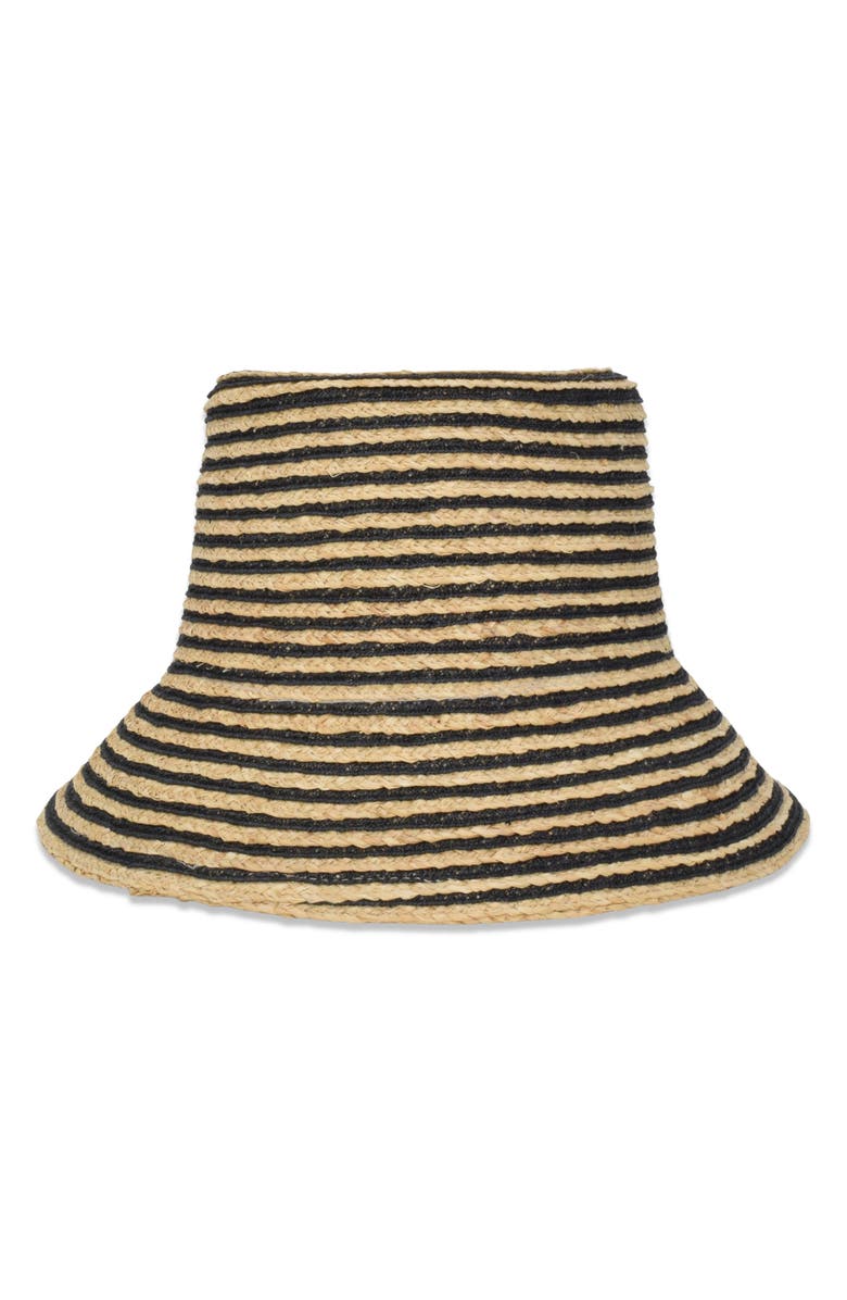 Gigi Burris Millinery Lulu Stripe Raffia & Hemp Packable Bucket Hat, Main, color, Natural/ Black