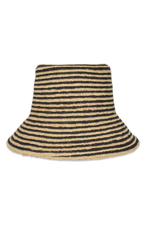 Lulu Stripe Raffia & Hemp Packable Bucket Hat