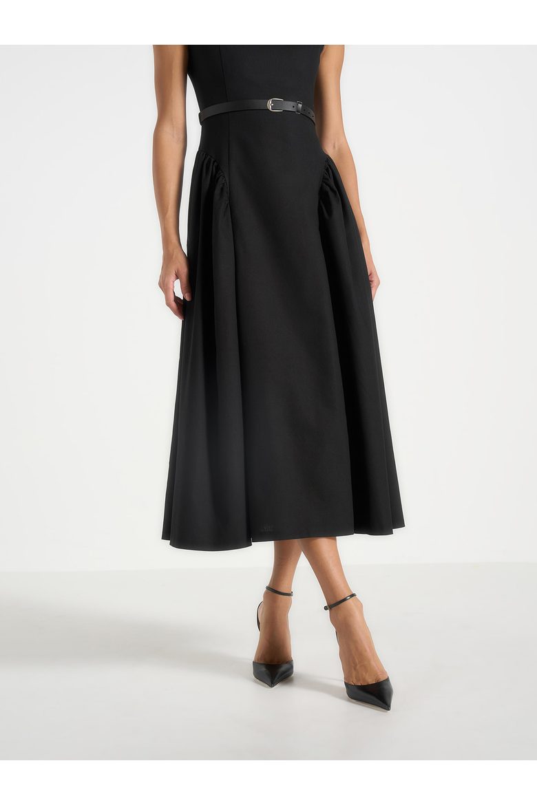 Gaia Boat Neck Flared Maxi Dress, Alternate, color, Black