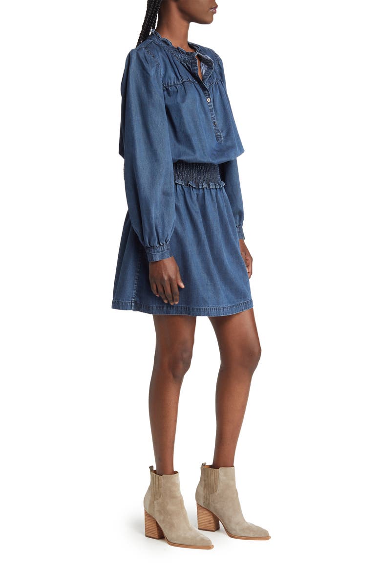 Shawna Chambray Smocked Waist Minidress, Alternate, color, DARK VINTAGE