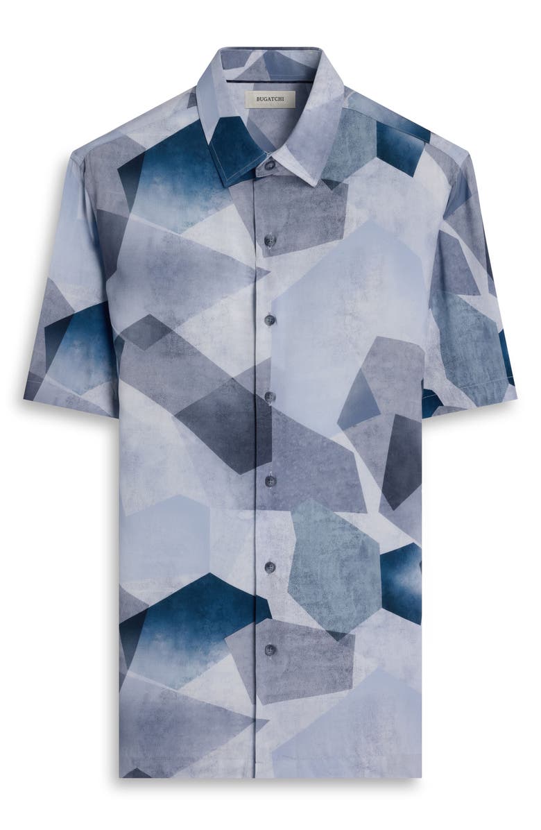 Bugatchi Vero Shaped Fit Abstract Geometric Print Short Sleeve Button-Up Shirt, Alternate, color, Hazy Blue