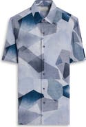 Bugatchi Vero Shaped Fit Abstract Geometric Print Short Sleeve Button-Up Shirt