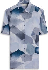 Bugatchi Vero Shaped Fit Abstract Geometric Print Short Sleeve Button-Up Shirt