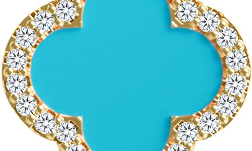 Gabi Rielle Cz Pavé Clover Pendant Necklace In Gold/turquoise