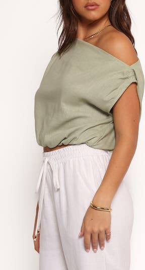 Zara One-Shoulder Cotton & Linen Bubble Top