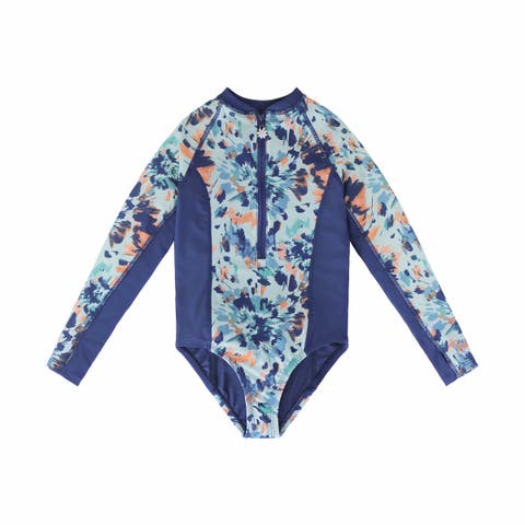 Long Sleeve Half Zip Swim Suit (Toddler, Little Kid, Big Kid)
