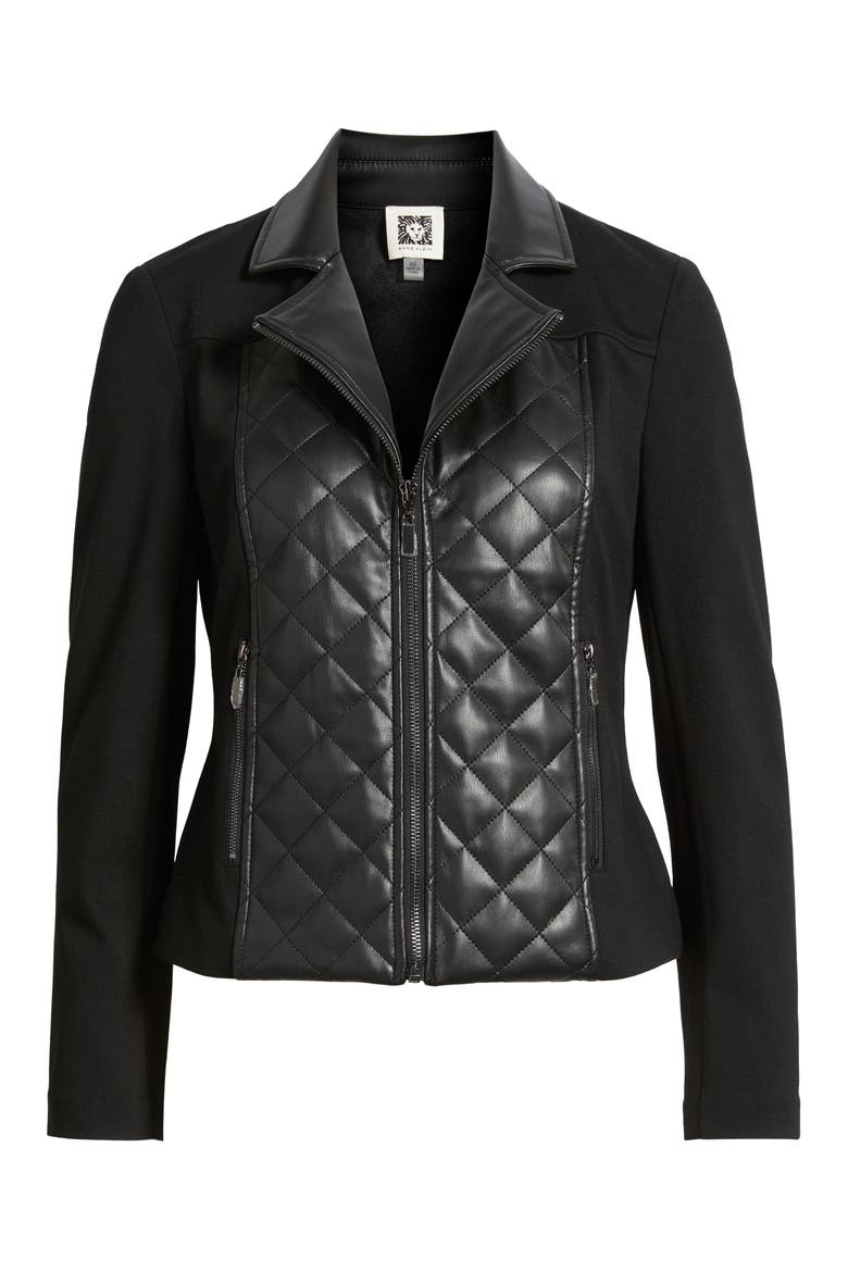 Quilted Mixed Media Moto Jacket, Alternate, color, ANNE BLACK