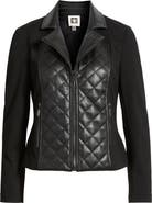AK ANNE KLEIN Quilted Mixed Media Moto Jacket