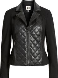 AK ANNE KLEIN Quilted Mixed Media Moto Jacket