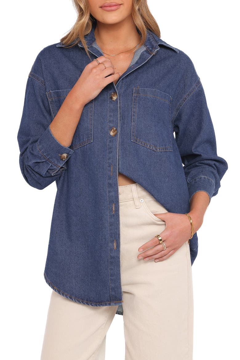 Anicia Denim Button-Up Shirt, Main, color, DARK