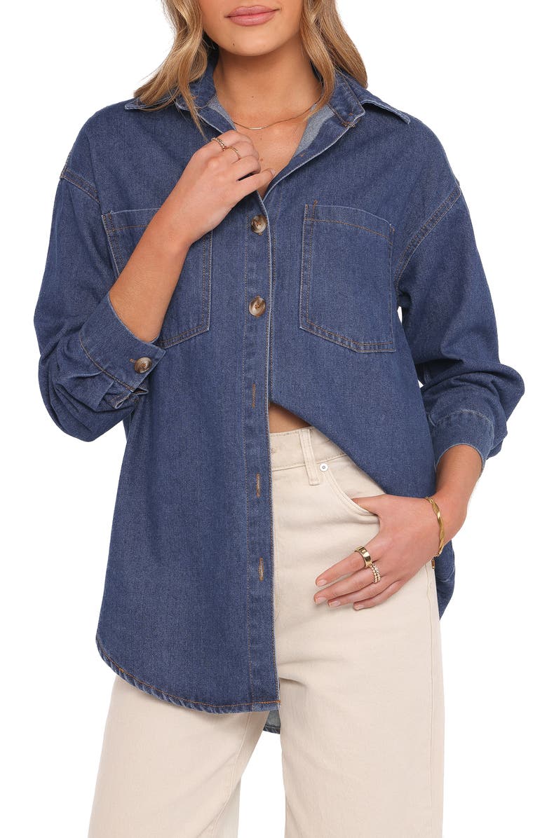 Petal & Pup Anicia Denim Button-Up Shirt, Main, color, Dark