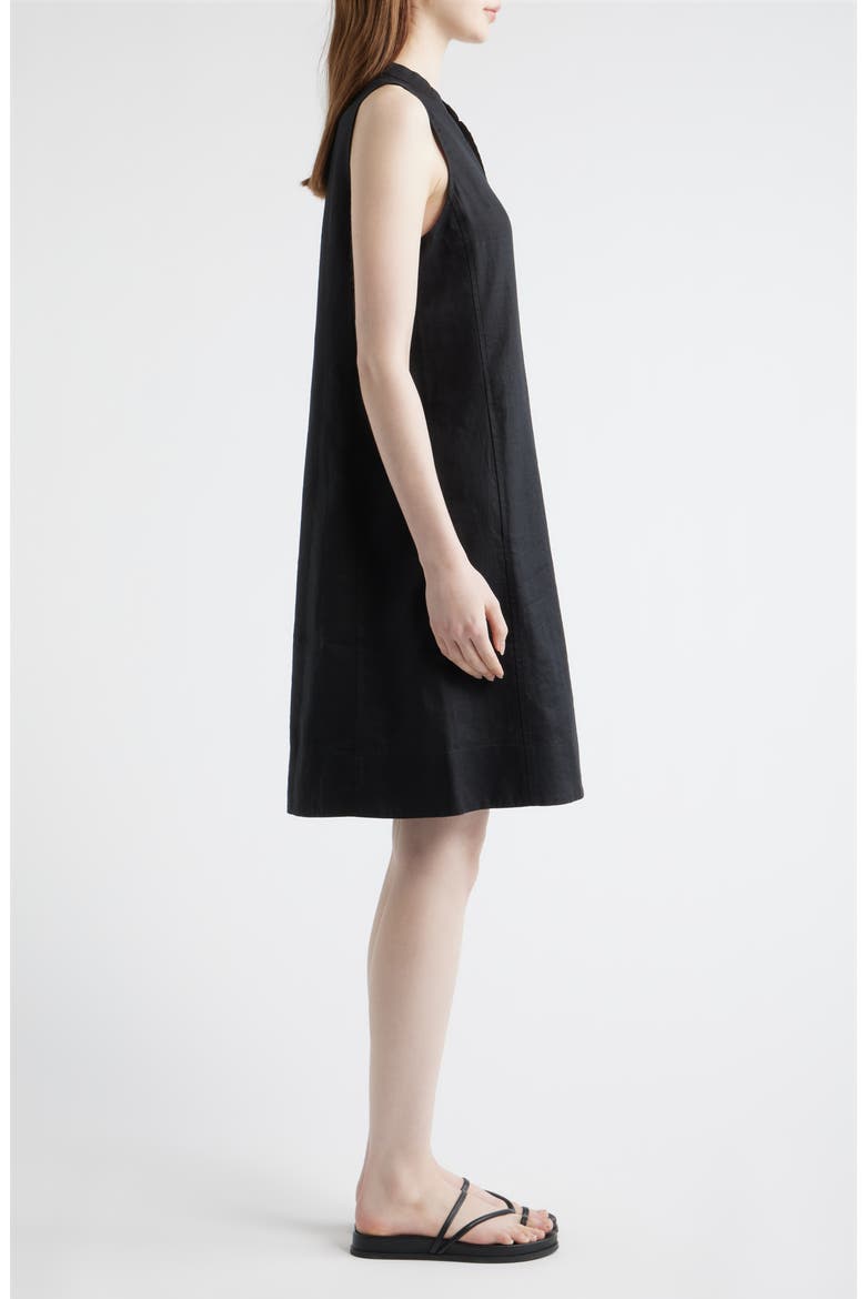 Split Collar Organic Linen A-Line Dress, Alternate, color, BLACK