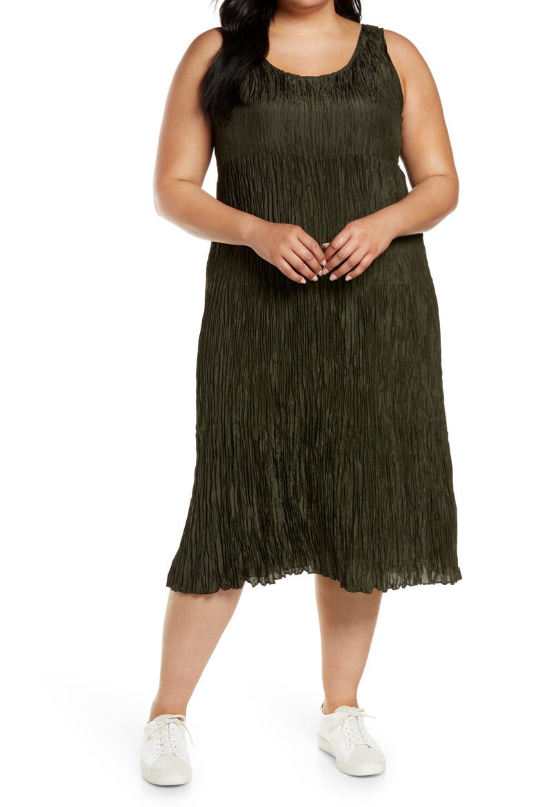 Crushed Silk Tiered Midi Dress, Main, color, SEAWEED