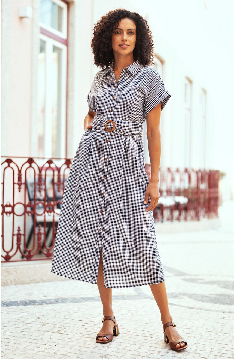 Yumi Gingham Relaxed Shirt Dress, Alternate, color, Black