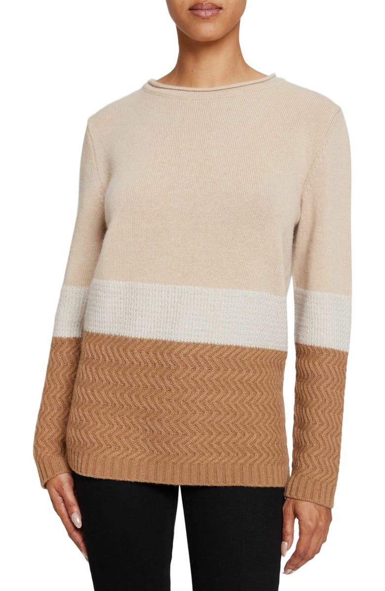 Santorelli DORA Color Block Sweater in Merino Wool and Cashmere Blend, Main, color, Beige