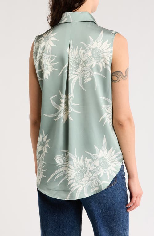 Rag & Bone Darla Floral Sleeveless Satin Button-up Shirt In Moss Multi