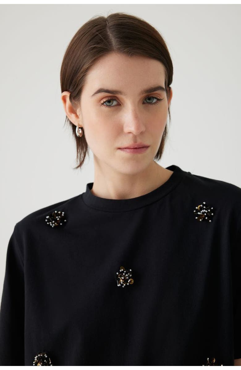 Exquise Bexley Jewel Neck T Shirt, Alternate, color, Black