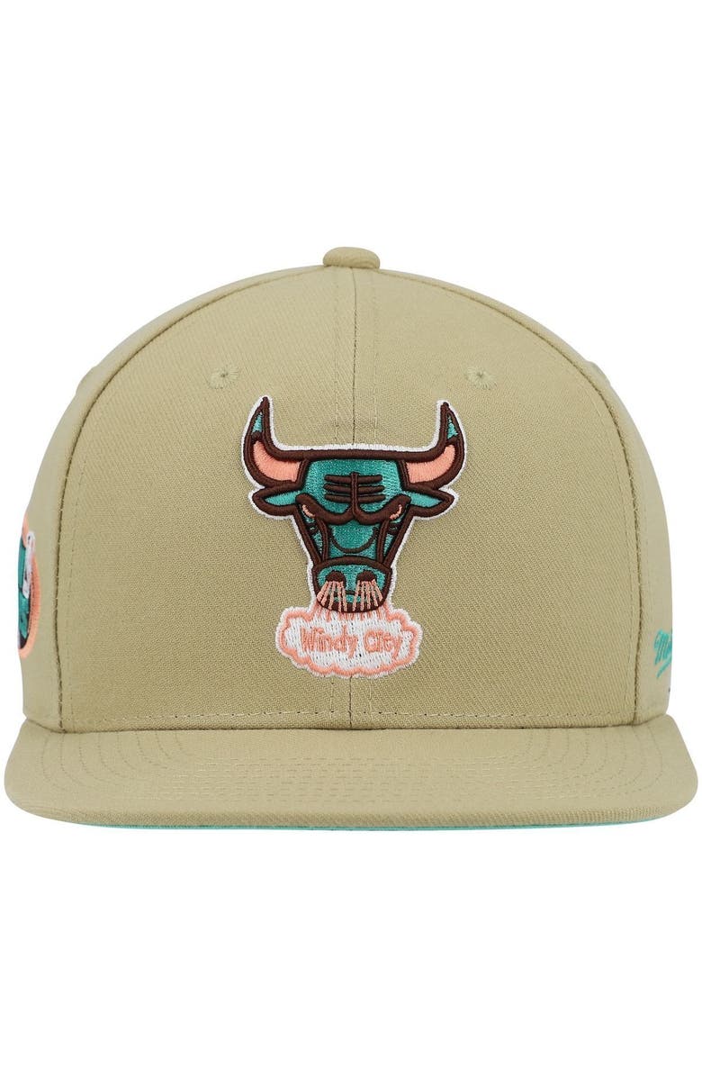 Mitchell & Ness Men's Mitchell & Ness Khaki Chicago Bulls 1996 NBA Finals Hardwood Classics Malibu Sunrise Fitted Hat, Alternate, color,
