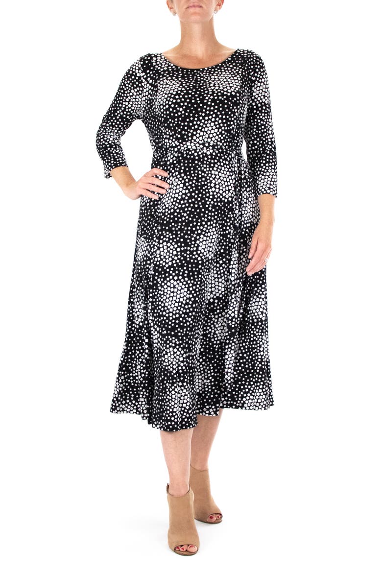 Sylvia Printed Tie Waist Midi Dress, Main, color, BLACK/WHITE