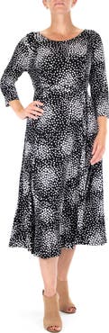 Nina Leonard Sylvia Printed Tie Waist Midi Dress