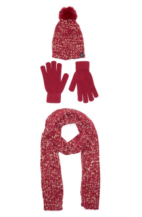 3-Piece Metallic Scarf, Beanie & Gloves Set