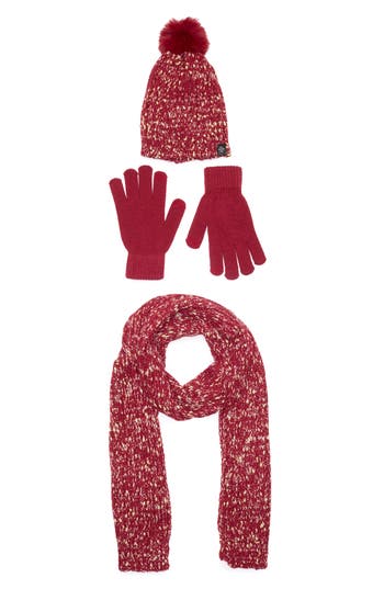Nanette Lepore 3-piece Metallic Scarf, Beanie & Gloves Set In Red