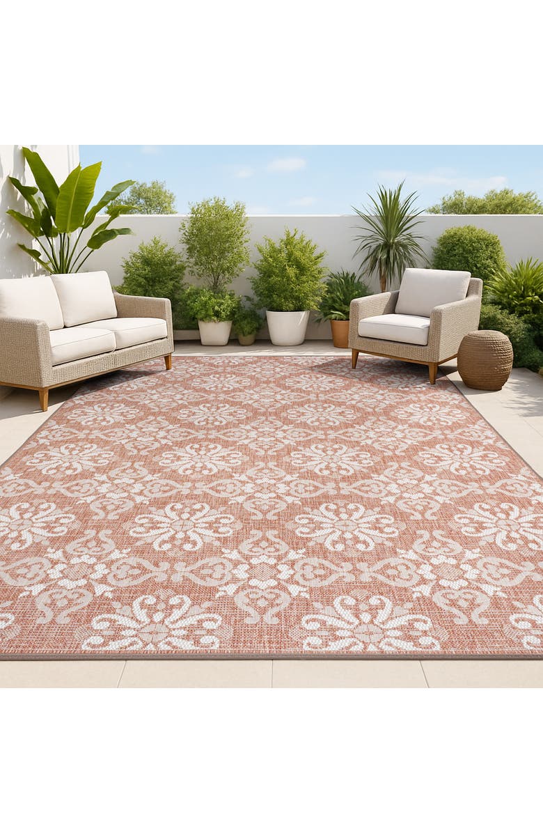 JONATHAN Y Amora Traditional Mediterranean Tile Design Indoor/Outdoor Area Rug, Alternate, color, Salmon/Cream