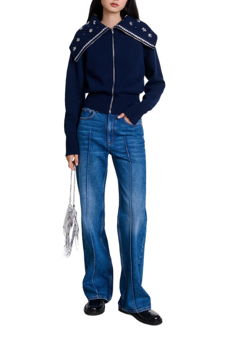 maje Cardigan with jewellery neck, Alternate, color, 