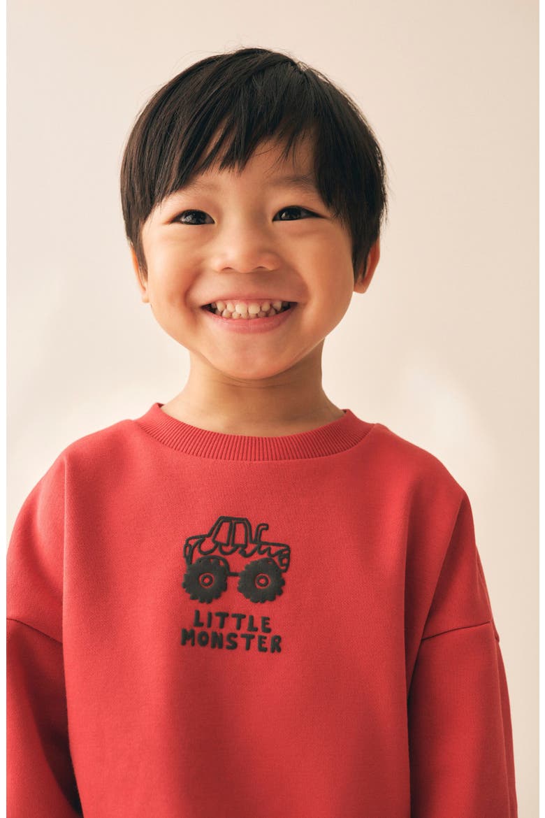 Kids' Little Monster Truck Cotton Blend Sweatshirt, Alternate, color, RED