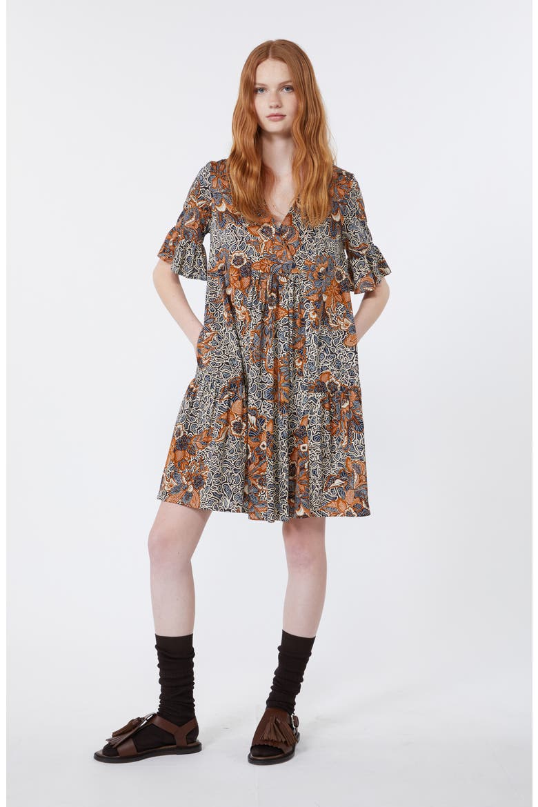 Fuoko Paisley Floral Cotton Jersey Babydoll Dress, Alternate, color, NAVY