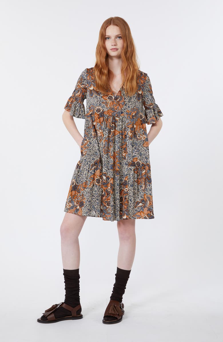 Weekend Max Mara Fuoko Paisley Floral Cotton Jersey Babydoll Dress, Alternate, color, Navy