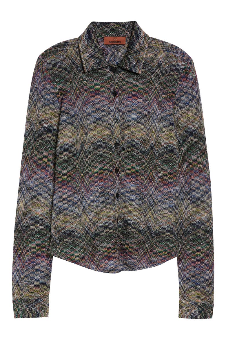 Metallic Jacquard Knit Button-Up Shirt, Main, color, SMSON