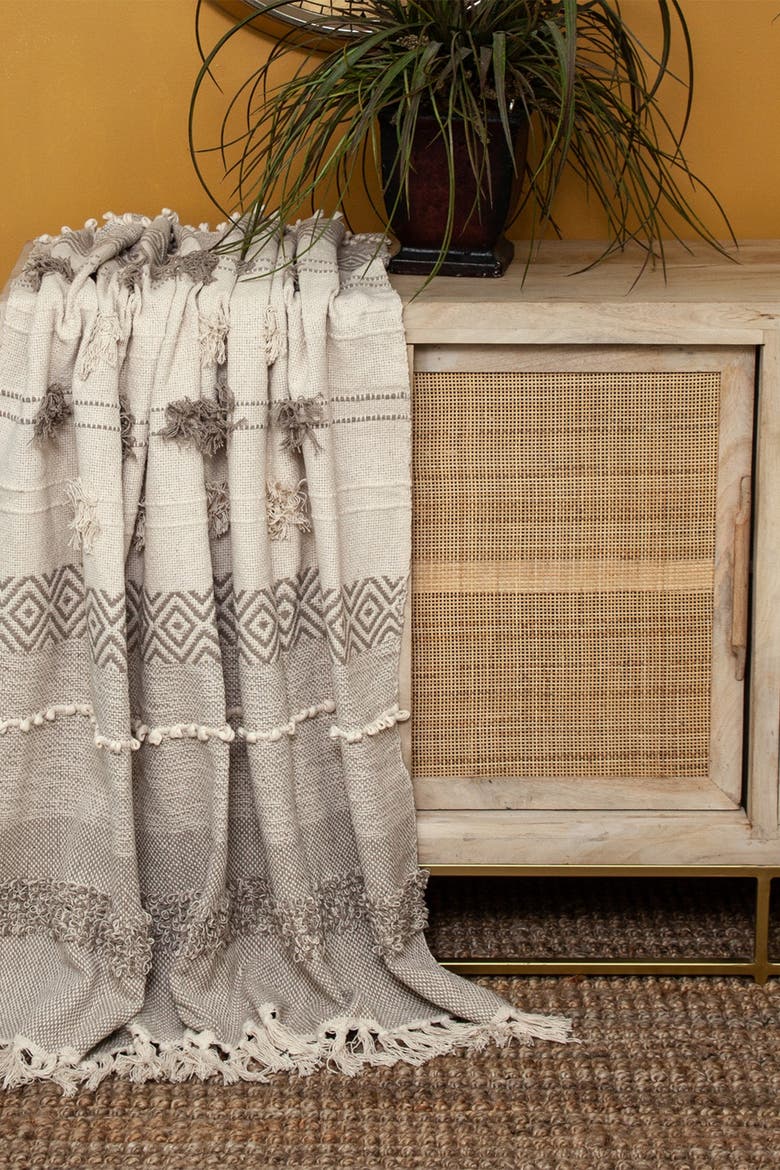 Neil Eclectic Beige 52" x 67" Woven Handloom Throw, Alternate, color, BEIGE