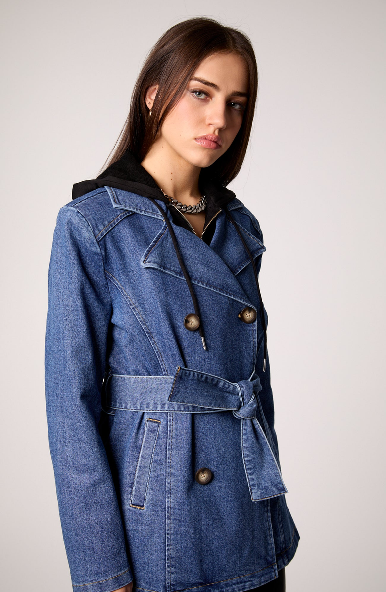 BLUE REVIVAL Gracie Trench Coat with Removable Hoodie Insert, Alternate, color, Medium Stone