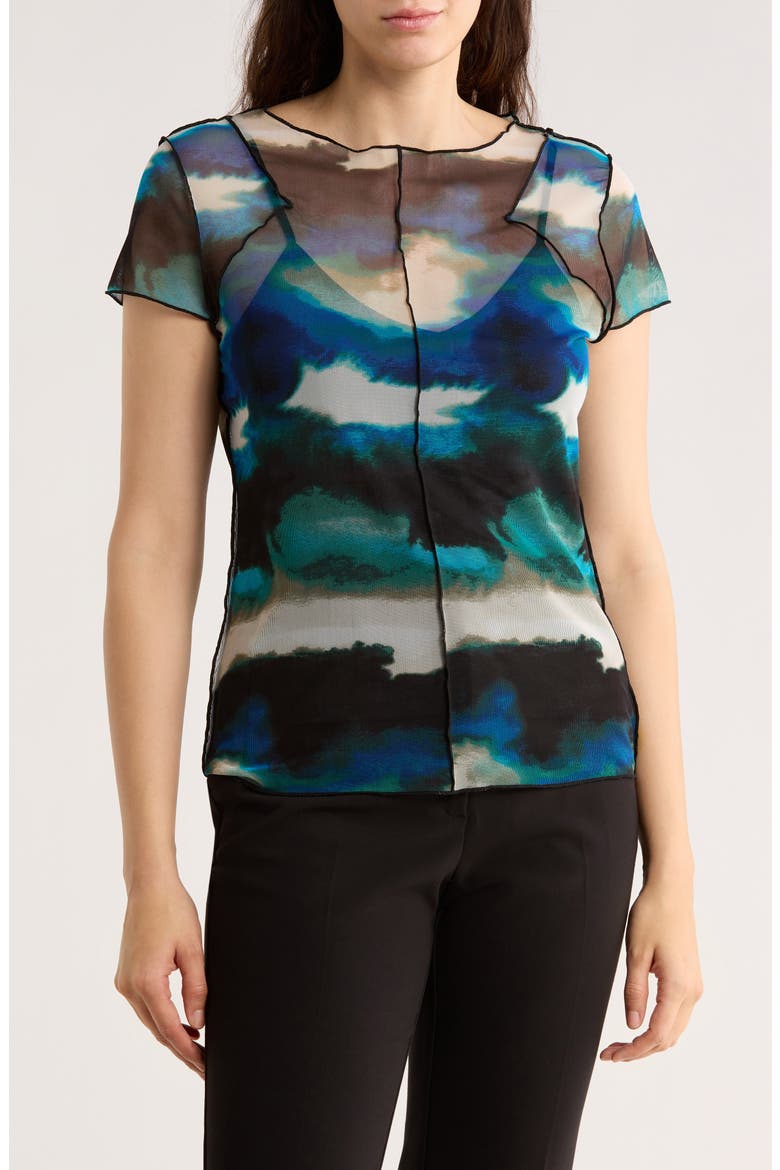Print Mesh Shirt, Main, color, MARBLED OCEAN