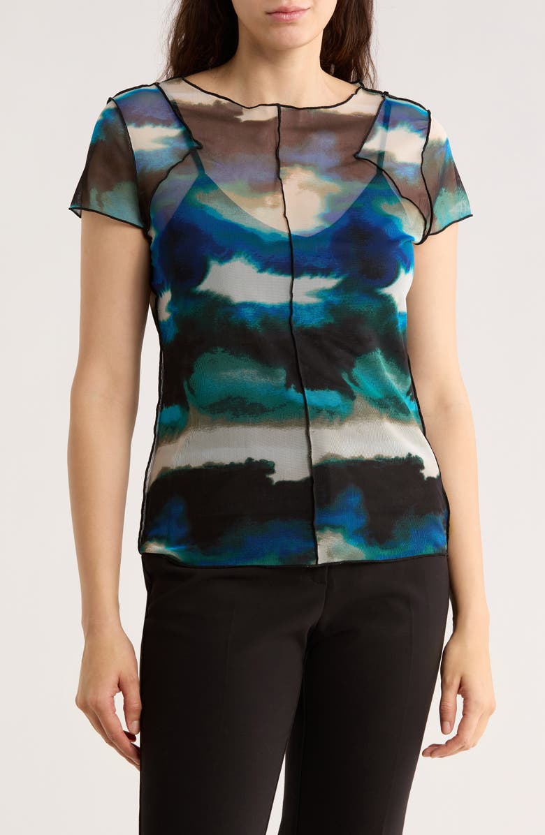 DKNY Print Mesh Shirt, Main, color, Marbled Ocean