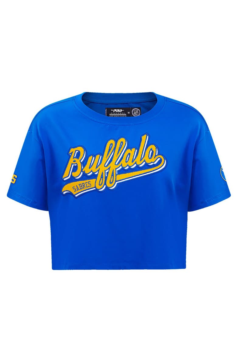 PRO STANDARD Women's Pro Standard Royal Buffalo Sabres Boxy Script Tail Cropped T-Shirt, Alternate, color, Royal