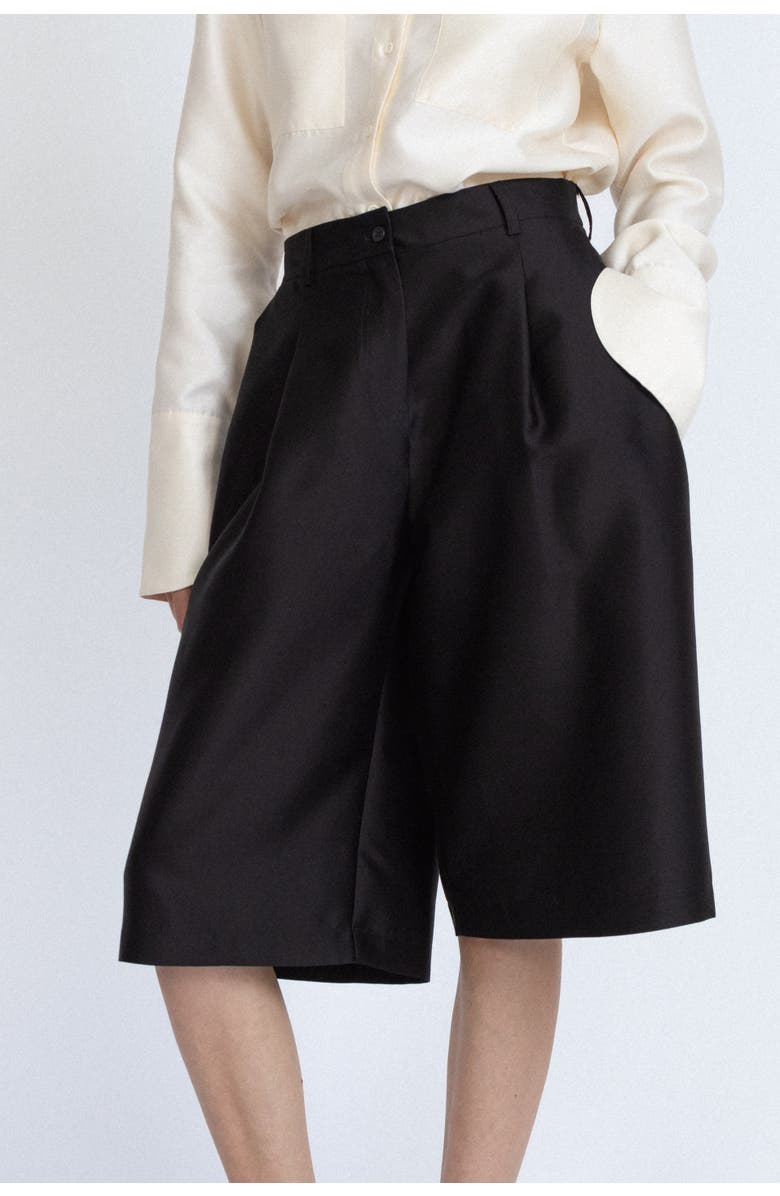 Alas Silk-Wool Blend Darted Bermuda Shorts, Main, color, Black