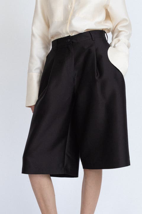 Silk-Wool Blend Darted Bermuda Shorts