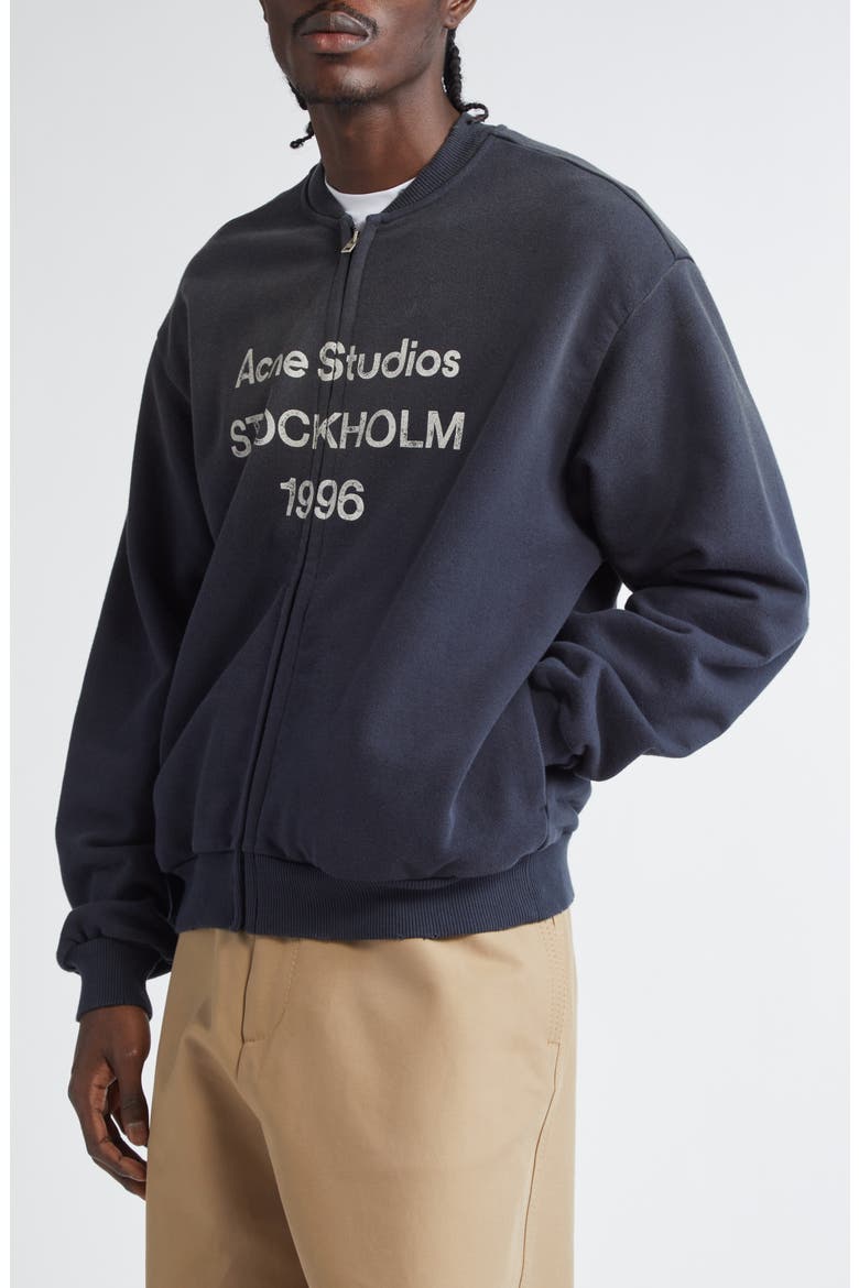 Logo Zip Front Cotton Blend Sweatshirt, Alternate, color, BLACK
