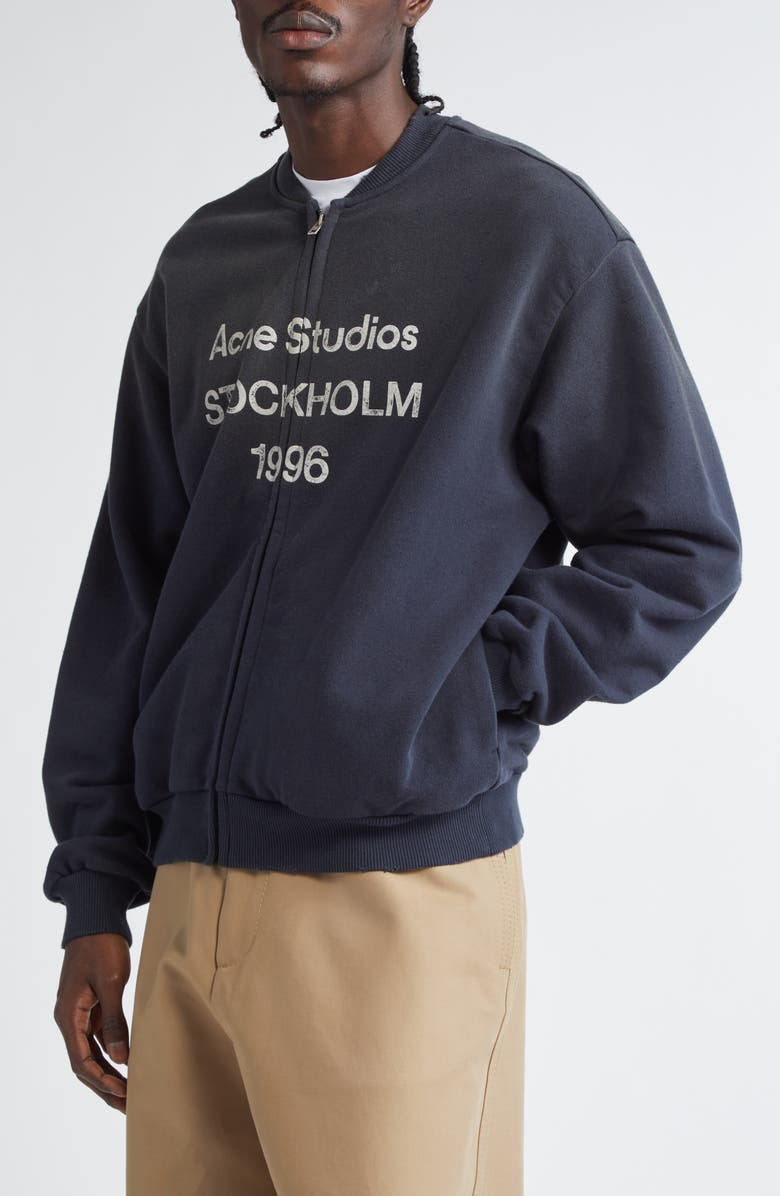 Acne Studios Logo Zip Front Cotton Blend Sweatshirt, Alternate, color, Black