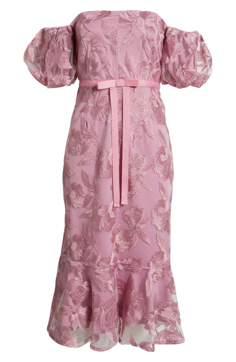 Sam Edelman Embroidered Off the Shoulder Tie Waist Midi Dress, Alternate, color, Rose