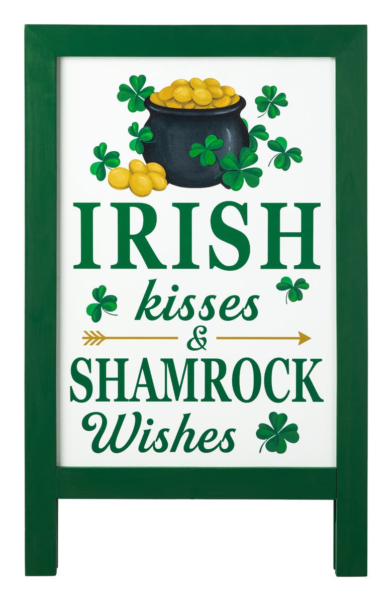 Glitzhome St. Patrick's Wooden Welcome Porch Sign, Main, color, Green