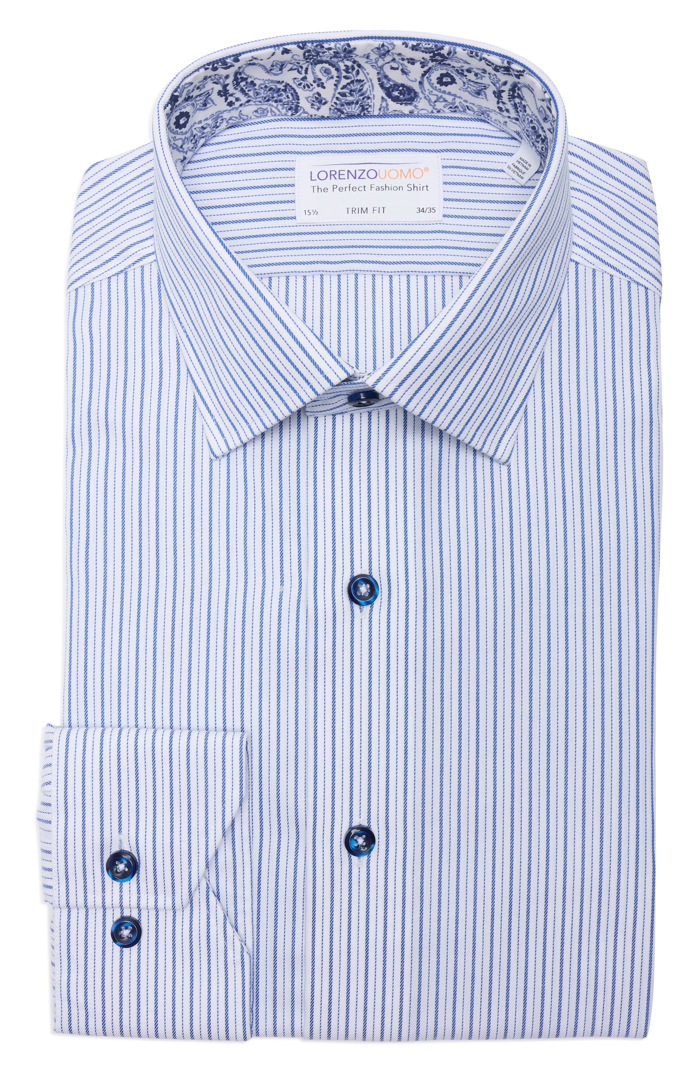 Lorenzo Uomo Trim Fit Textured Vertical Stripe Cotton Dress Shirt